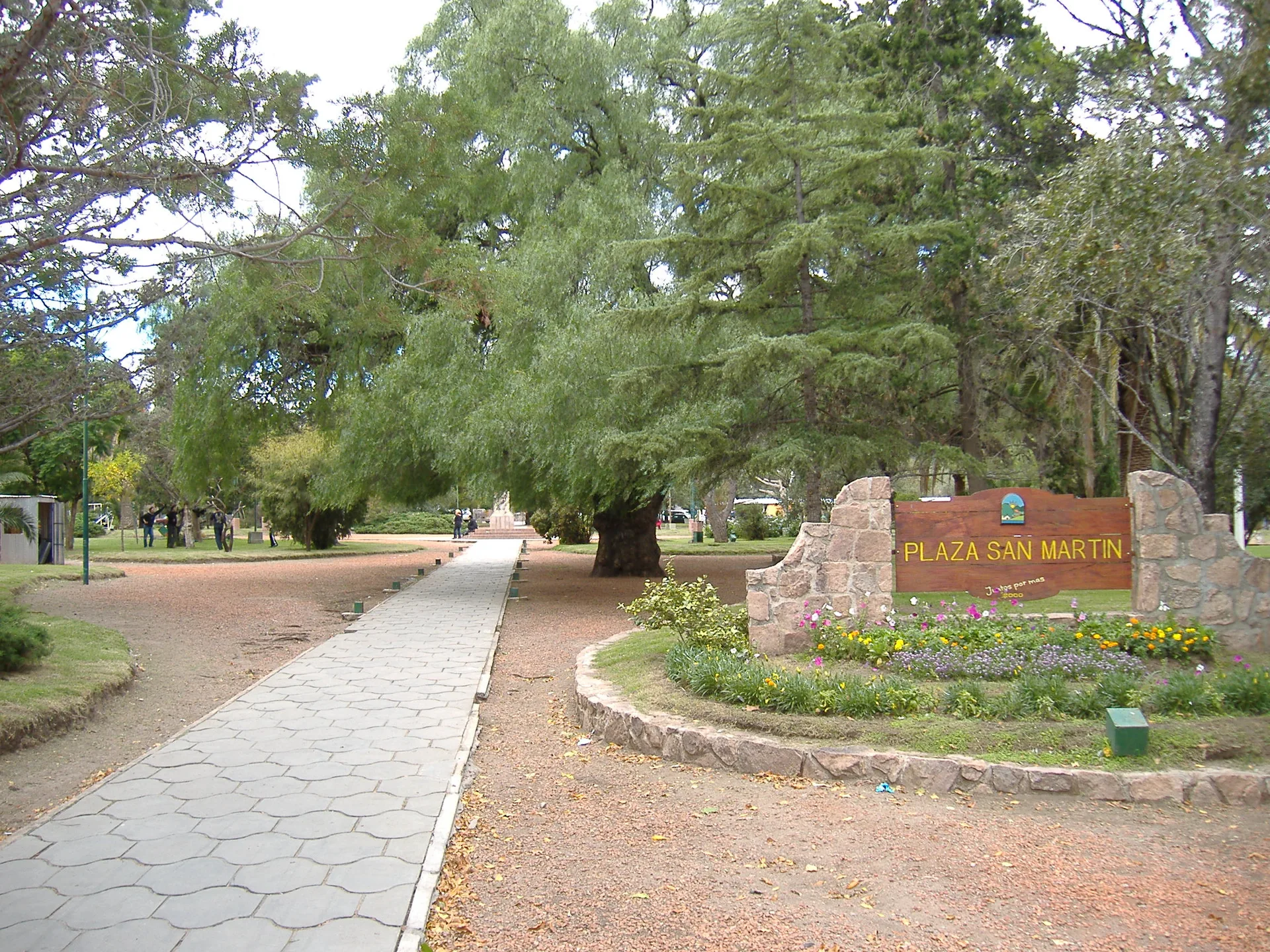 Trees and paths in Plaza San Martín in Capilla del Monte