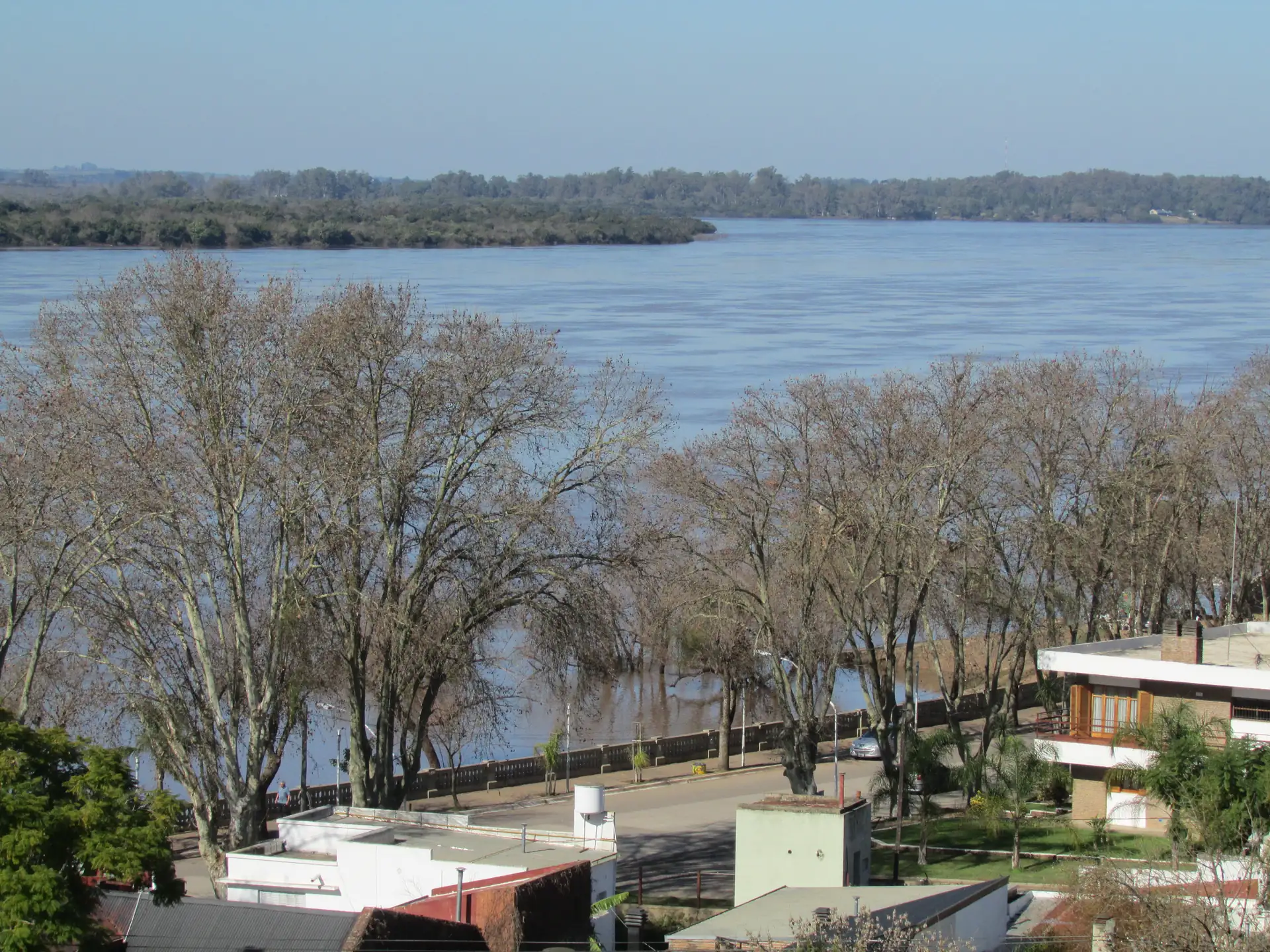 The Río Uruguay beside the tree-lined Colón riverfront