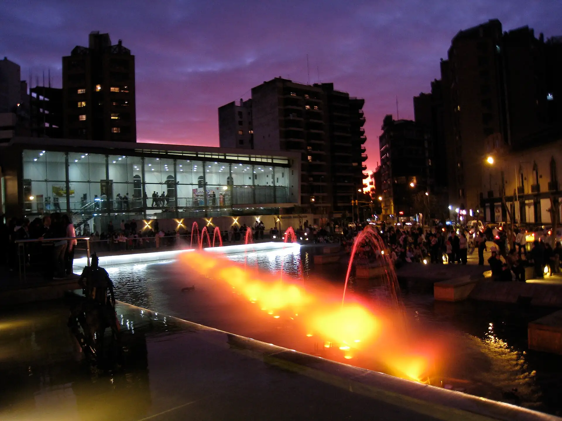The illuminated fountain at Paseo del Buen Pastor, Córdoba, Argentina