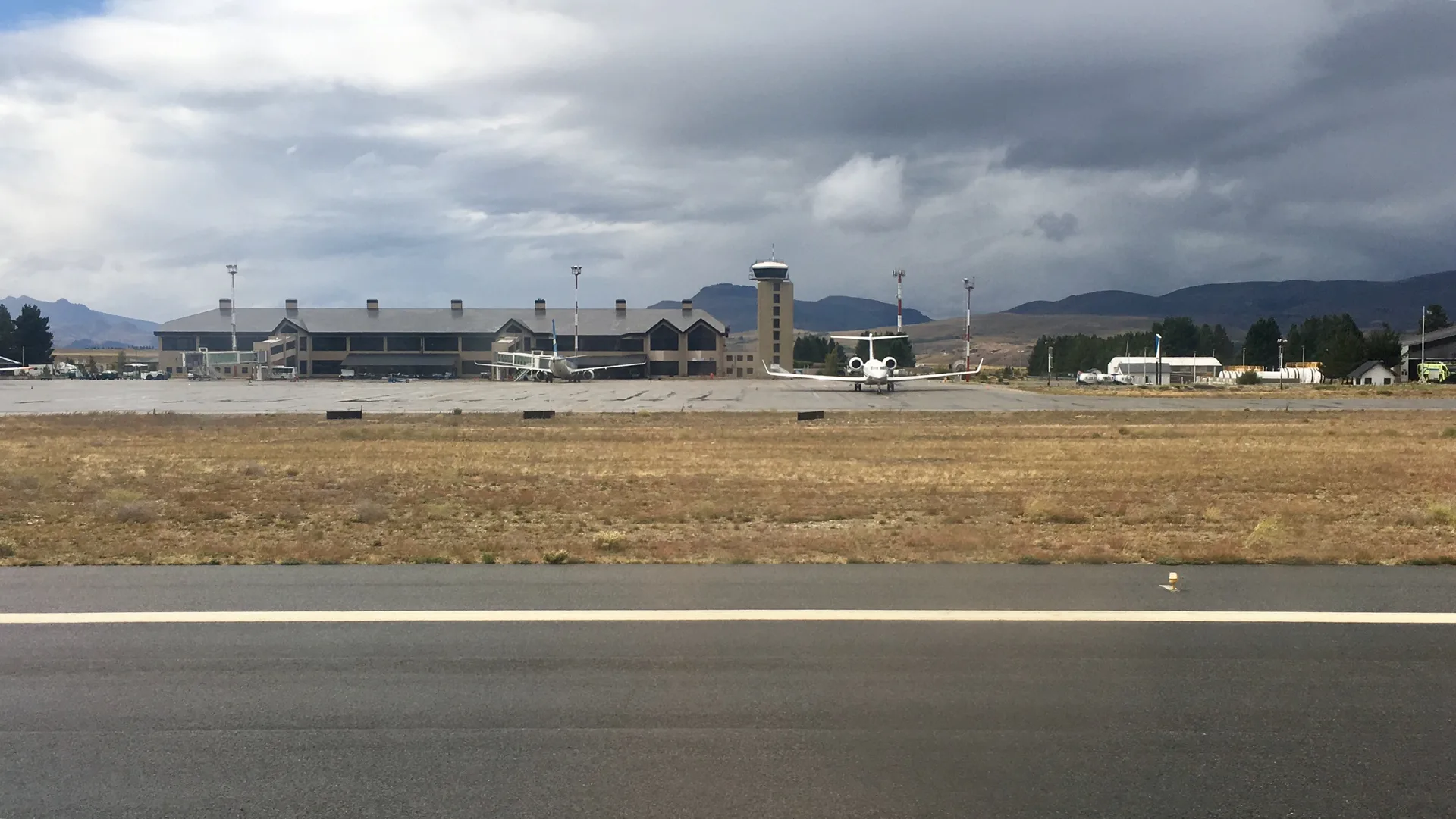 Bariloche airport terminal viewed from the airfield