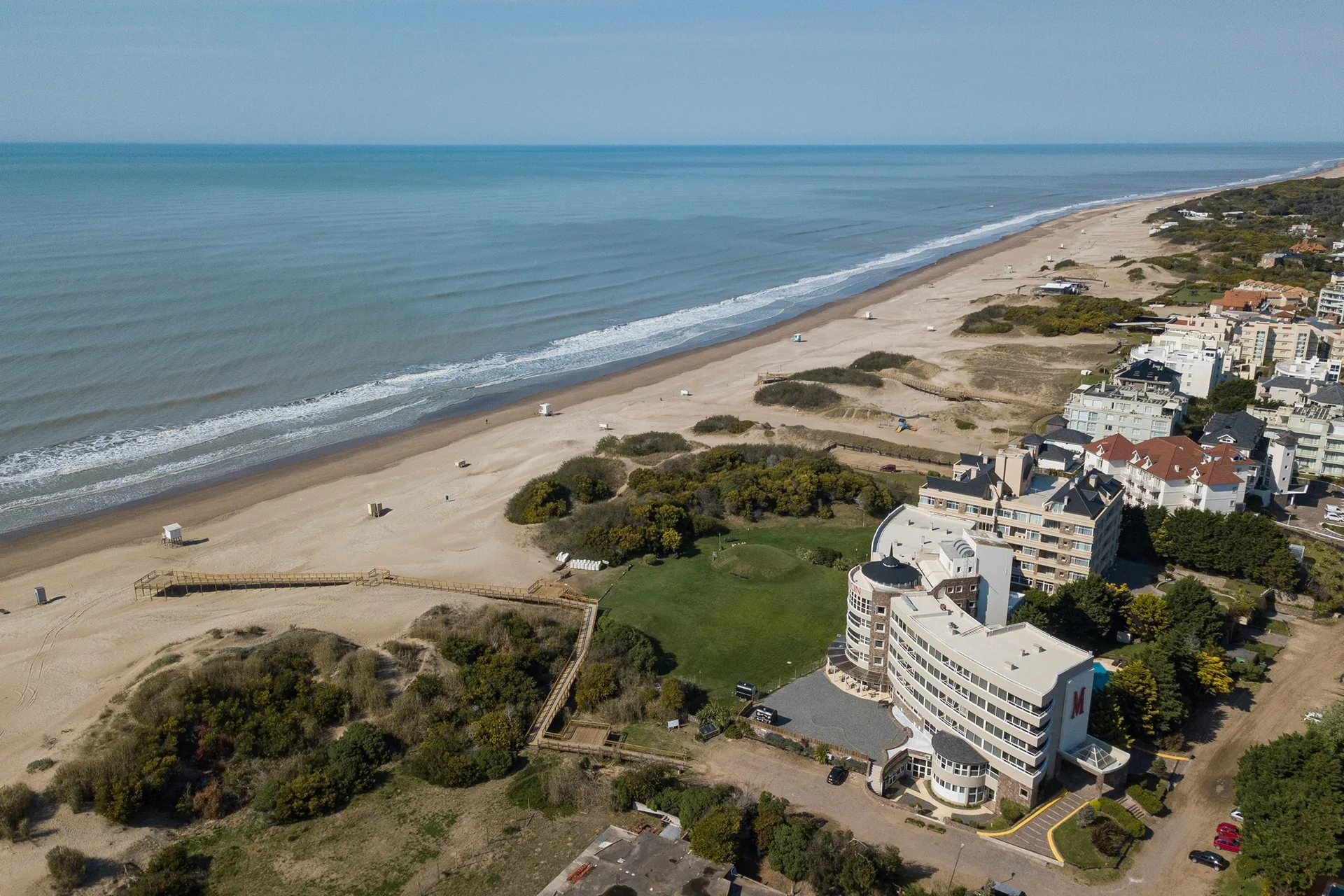 Cariló coast, beach and buildings viewed from above