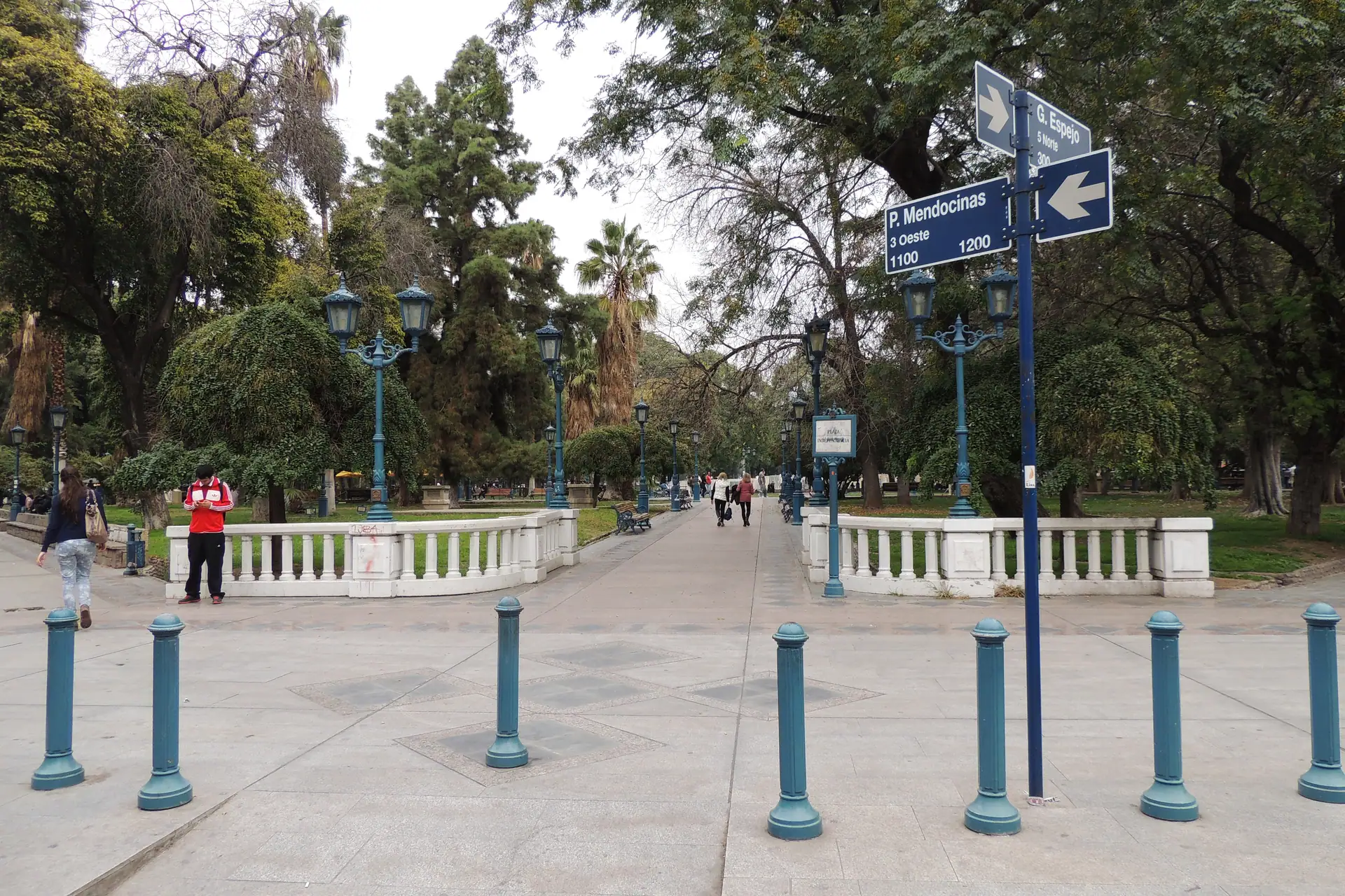 Tree-lined entrance to Plaza Independencia in central Mendoza