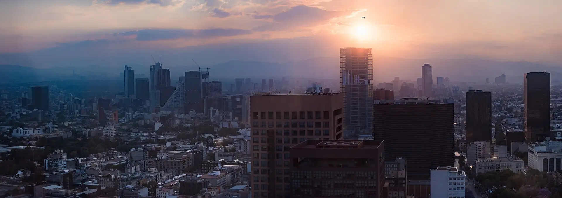 Mexico City skyline at sunset