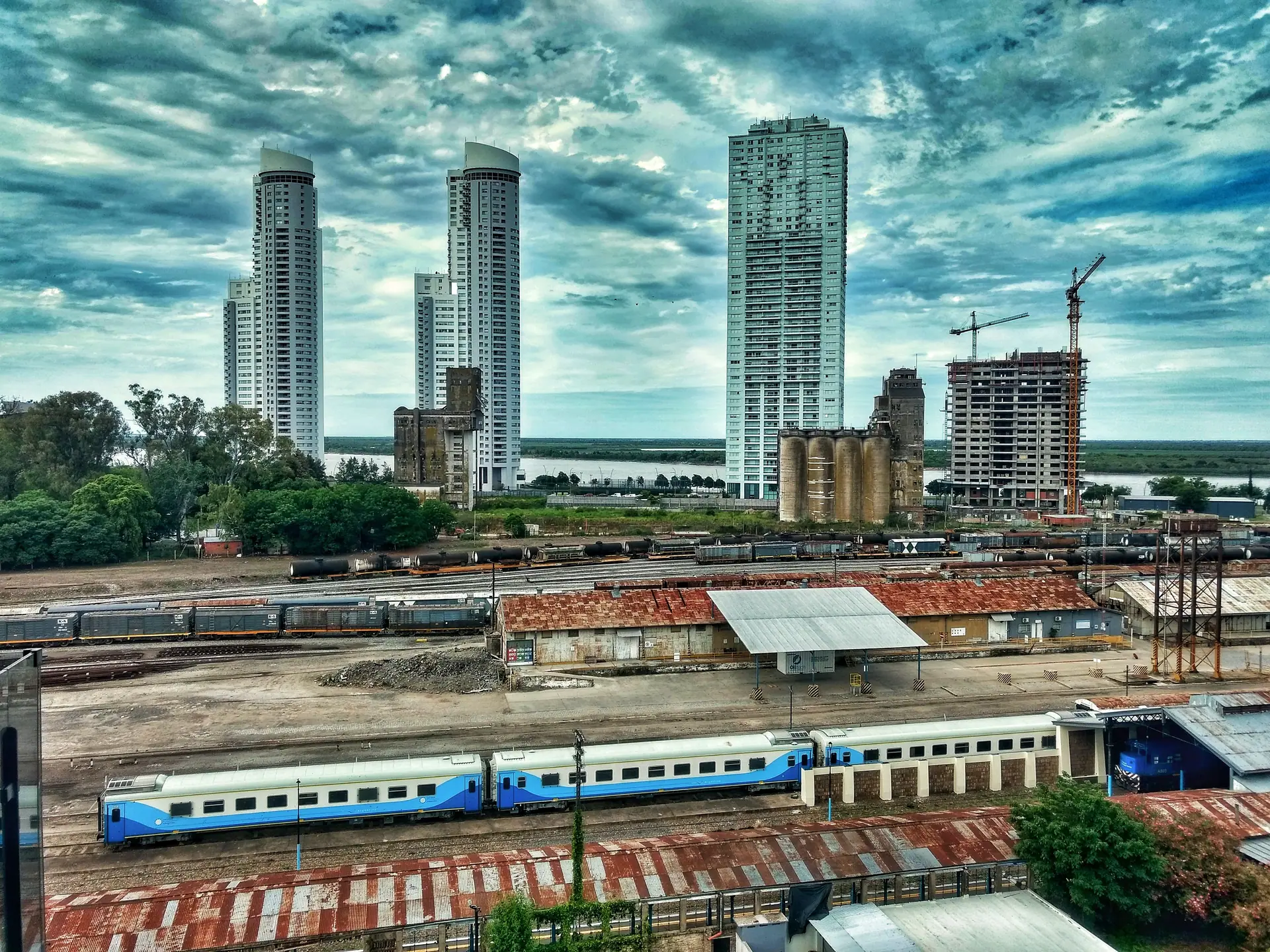 Puerto Norte towers behind Rosario railway yards